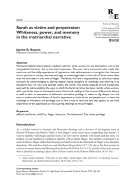 Sarah As Victim and Perpetrator: Whiteness, Power, and Memory In
