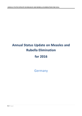 Annual Status Update on Measles and Rubella Elimination for 2016