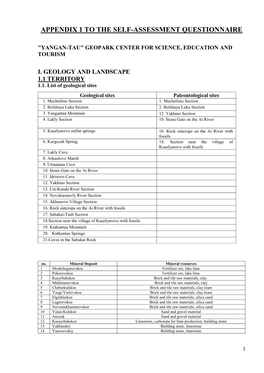 Appendix 1 to the Self-Assessment Questionnaire