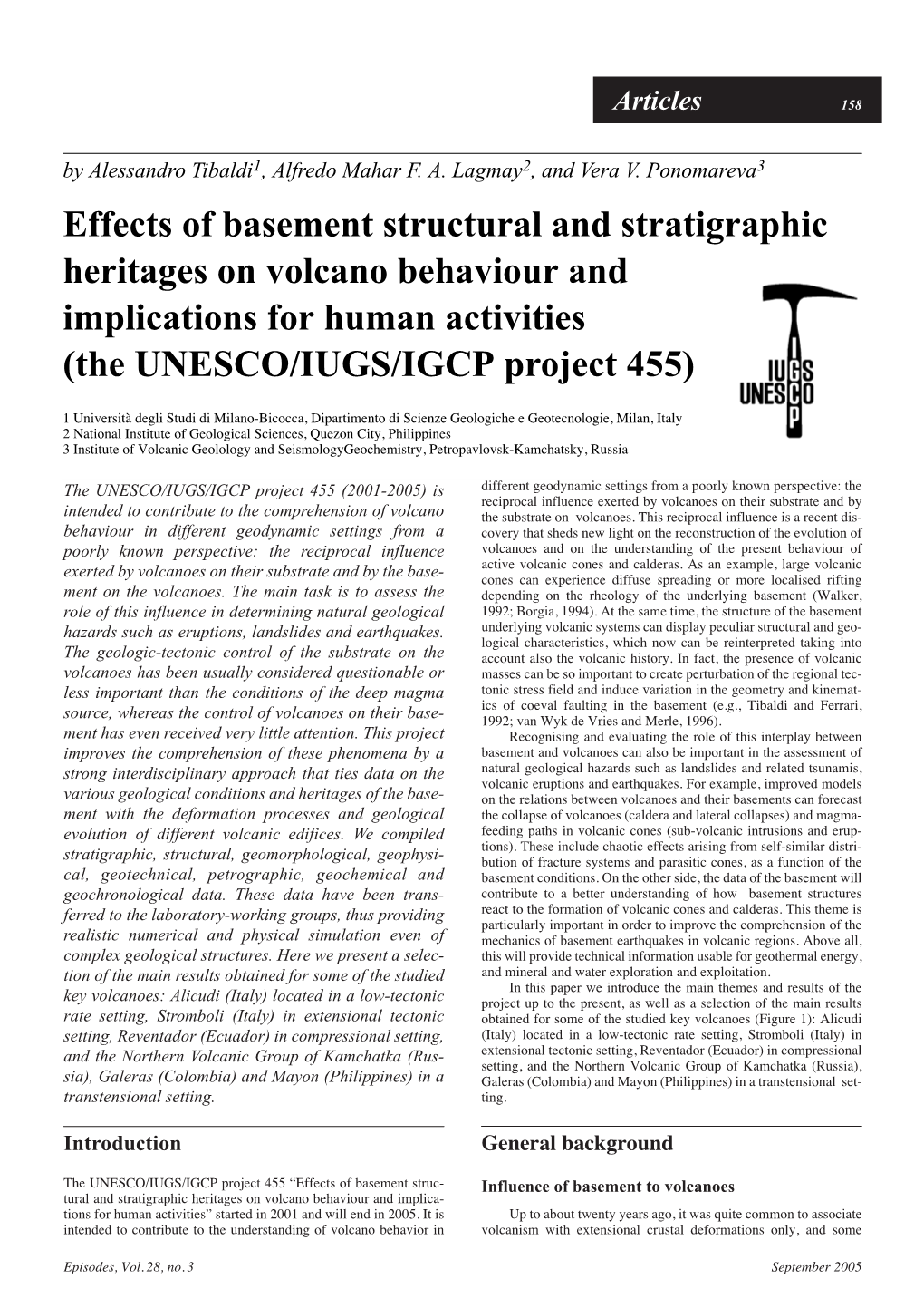Effects of Basement Structural and Stratigraphic Heritages on Volcano Behaviour and Implications for Human Activities (The UNESCO/IUGS/IGCP Project 455)