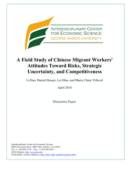 A Field Study of Chinese Migrant Workers' Attitudes Toward Risks, Strategic Uncertainty, and Competitiveness