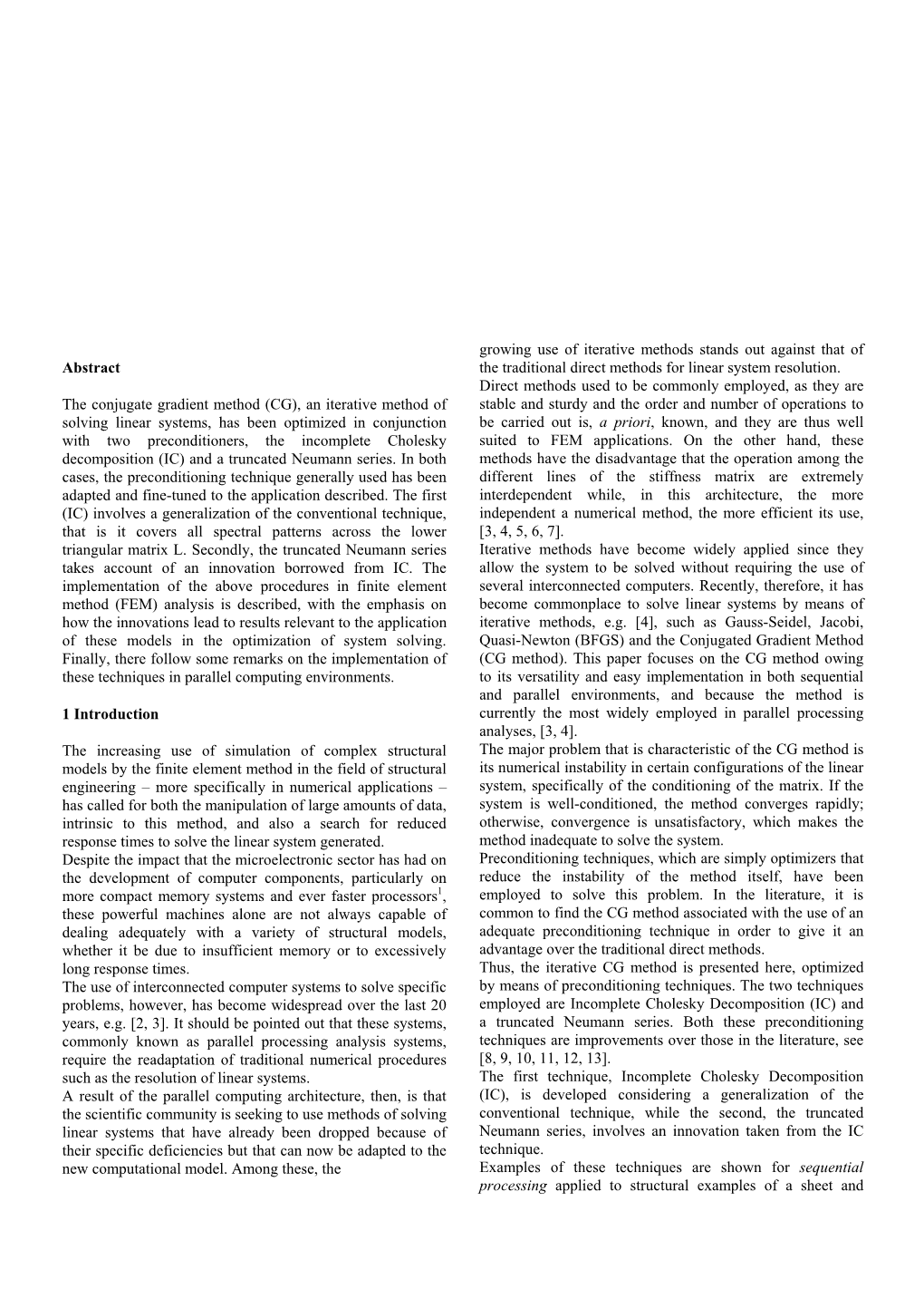 Abstract the Conjugate Gradient Method (CG)