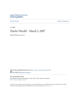 Hawks' Herald -- March 2, 2007 Roger Williams University