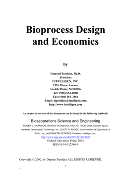 Bioprocess Design and Economics