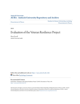 Evaluation of the Veteran Resilience Project Shon Powell Antioch University Seattle