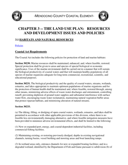The Land Use Plan: Resources and Development Issues and Policies