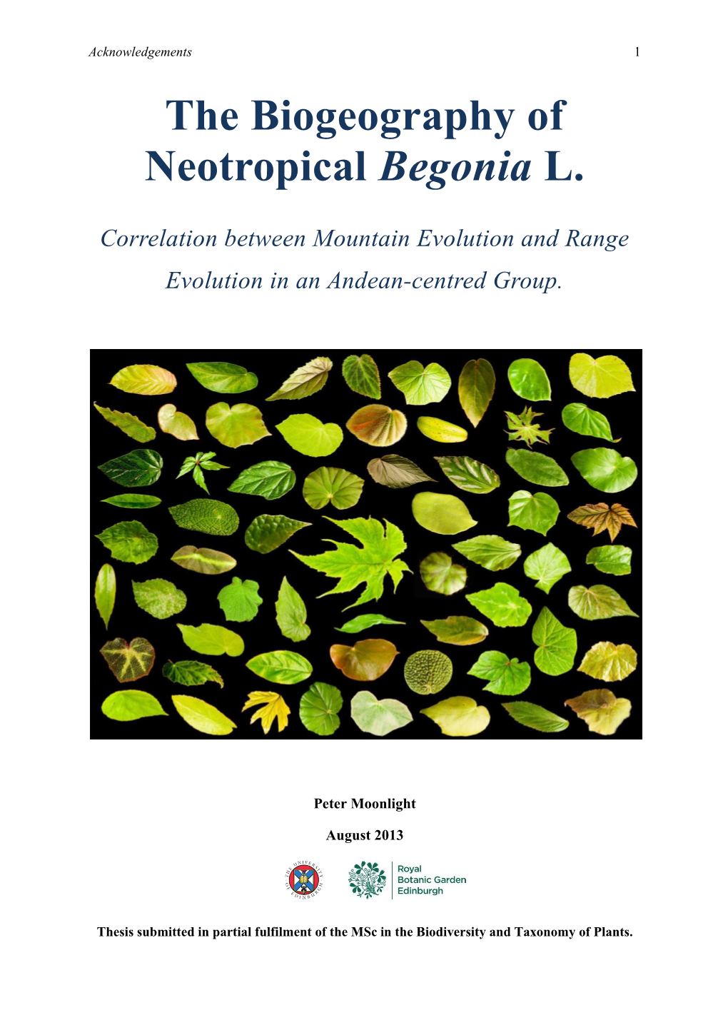 The Biogeography of Neotropical Begonia L