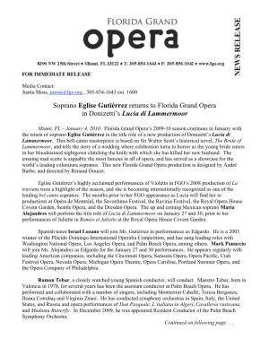 Soprano Eglise Gutiérrez Returns to Florida Grand Opera in Donizetti's