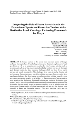 Integrating the Role of Sports Associations in the Promotion of Sports and Recreation Tourism at the Destination Level: Creating a Partnering Framework for Kenya