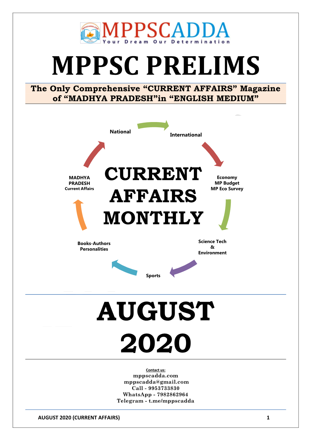 MPPSC PRELIMS the Only Comprehensive “CURRENT AFFAIRS” Magazine of “MADHYA PRADESH”In “ENGLISH MEDIUM”