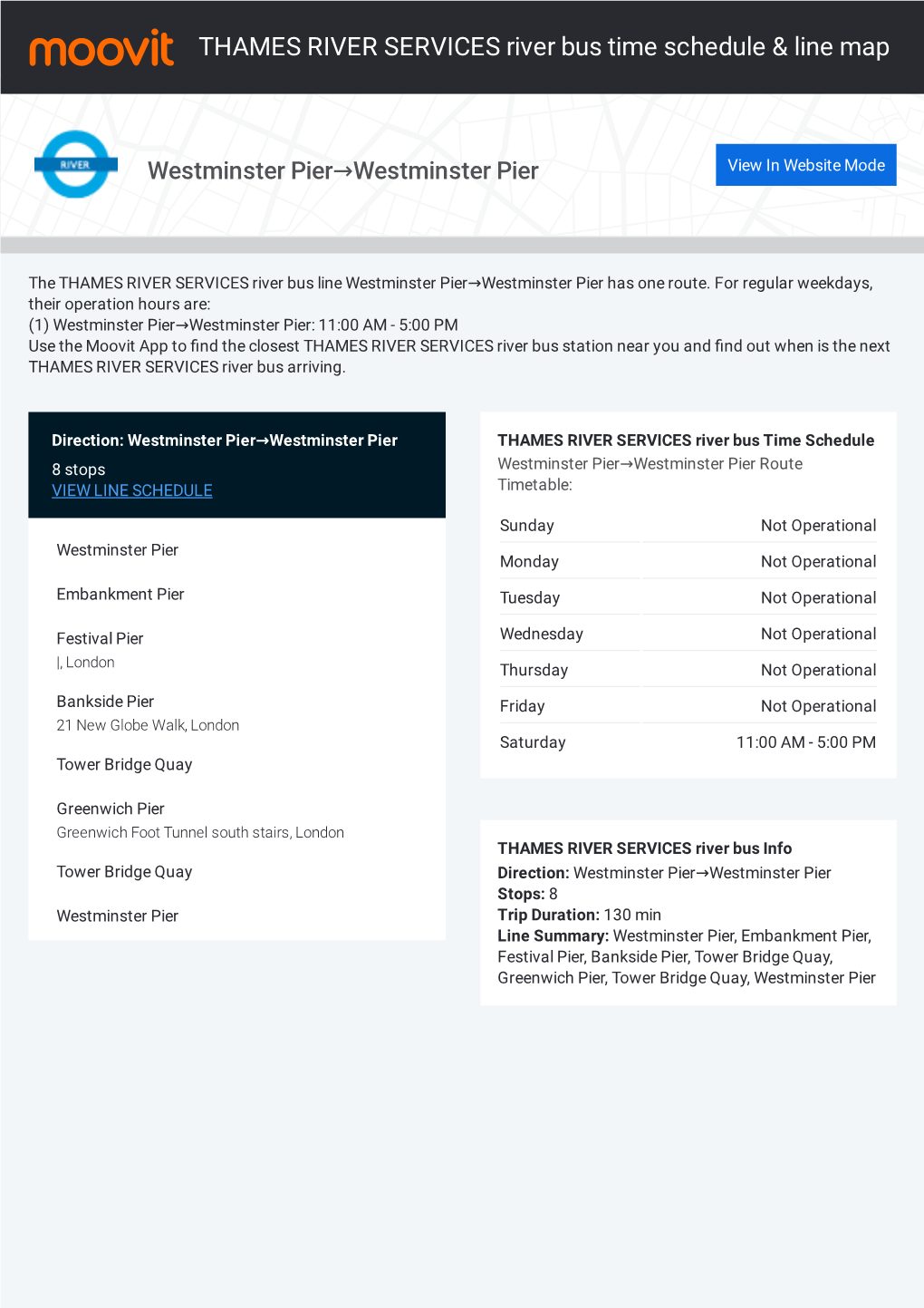 THAMES RIVER SERVICES River Bus Time Schedule & Line Route