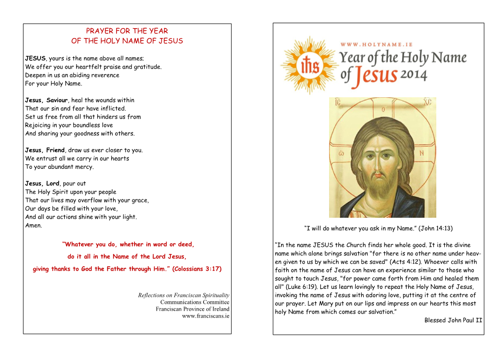 Prayer for the Year of the Holy Name of Jesus