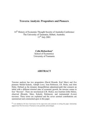 CR Traverse Analysis Progenitors & Pioneers