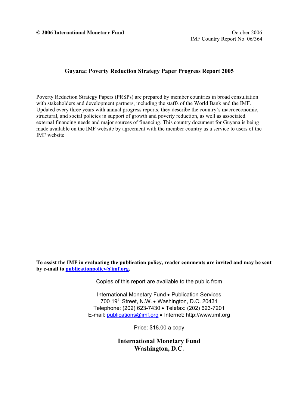 Guyana: Poverty Reduction Strategy Paper Progress Report 2005