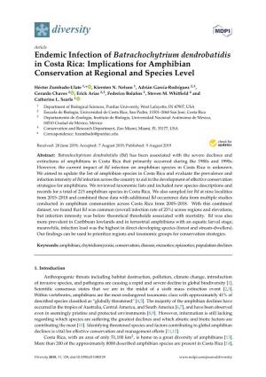 Endemic Infection of Batrachochytrium Dendrobatidis in Costa Rica: Implications for Amphibian Conservation at Regional and Species Level