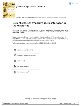 Current Status of Small Hive Beetle Infestation in the Philippines
