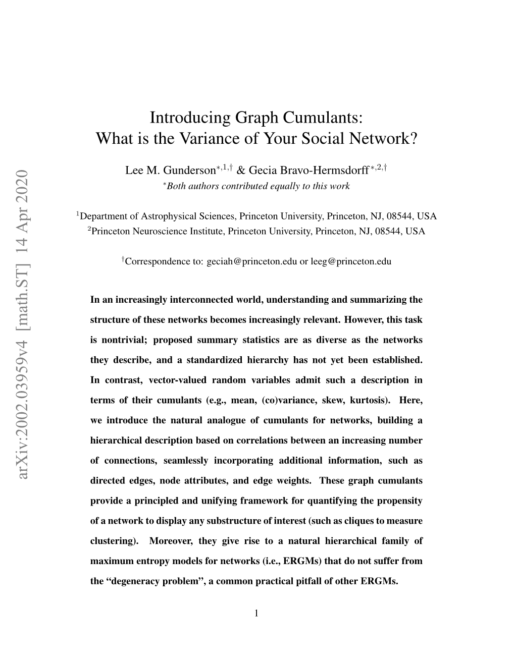 Introducing Graph Cumulants: What Is the Variance of Your Social Network?