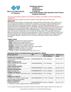 Antifungal Agents - Ciclopirox, Efinaconazole, Tavaborole Prior Authorization with Quantity Limit Criteria Program Summary