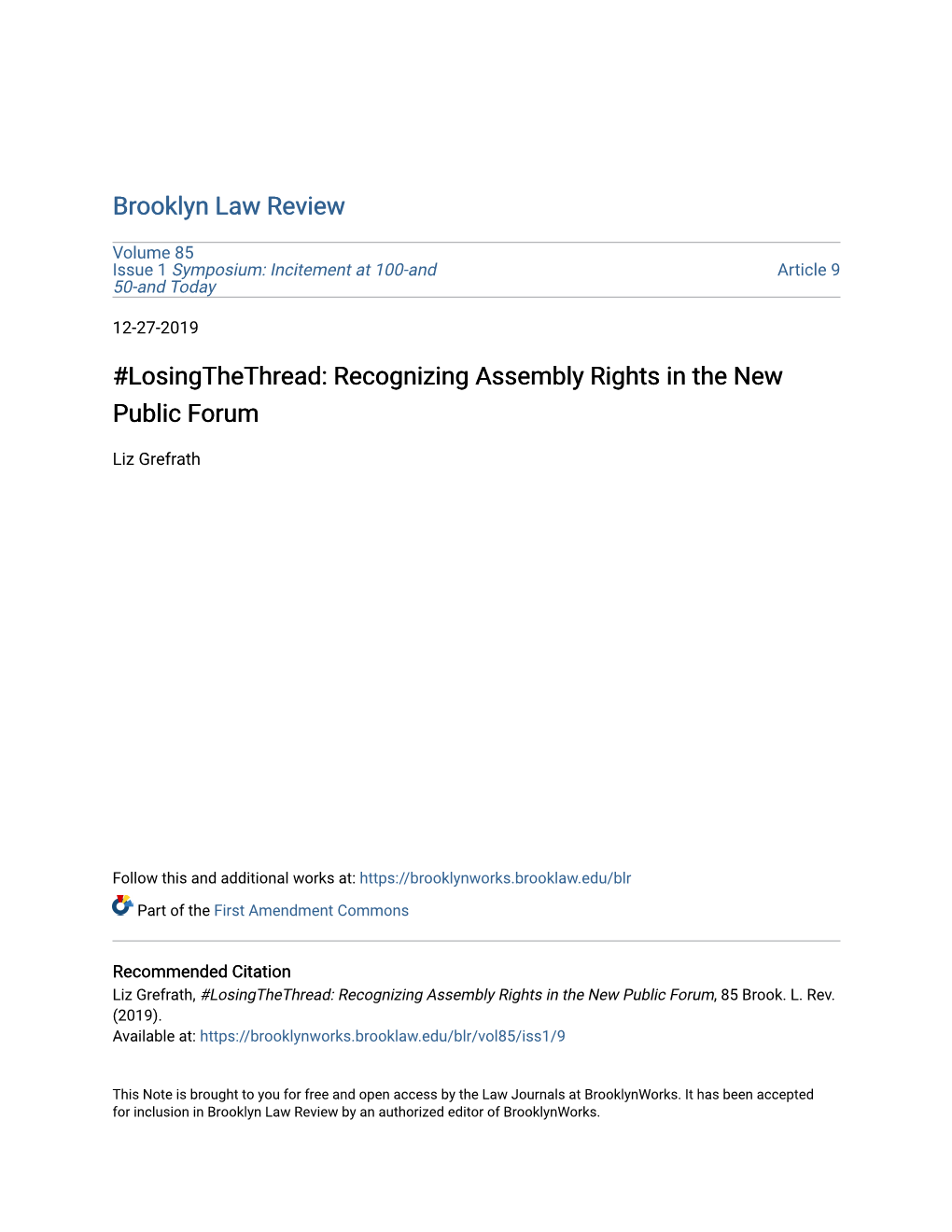Recognizing Assembly Rights in the New Public Forum
