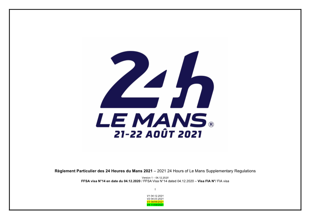 Règlement Particulier Des 24 Heures Du Mans 2021 – 2021 24 Hours of Le Mans Supplementary Regulations