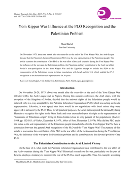 Yom Kippur War Influence at the PLO Recognition and the Palestinian Problem