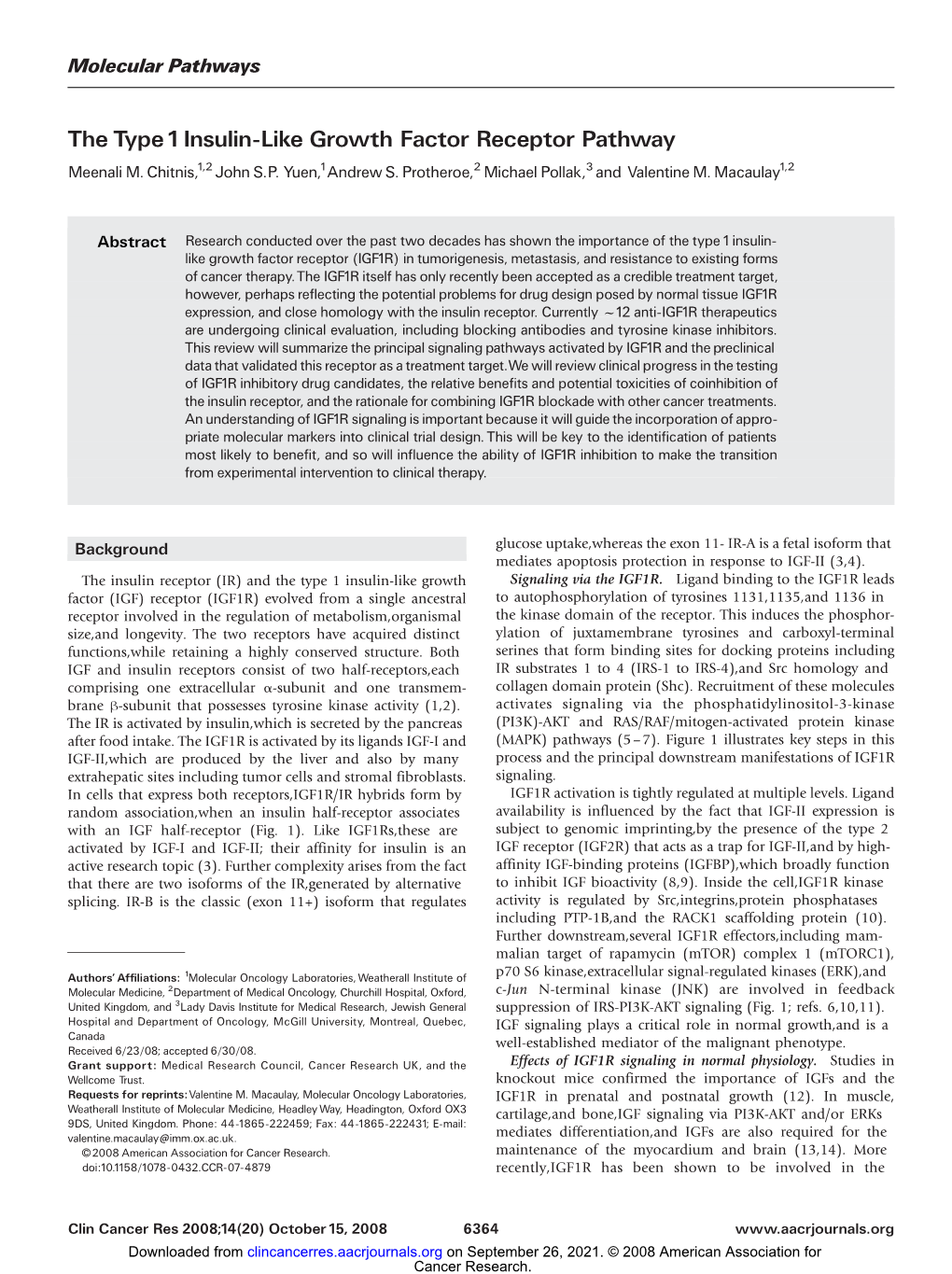 The Type 1Insulin-Like Growth Factor Receptor Pathway