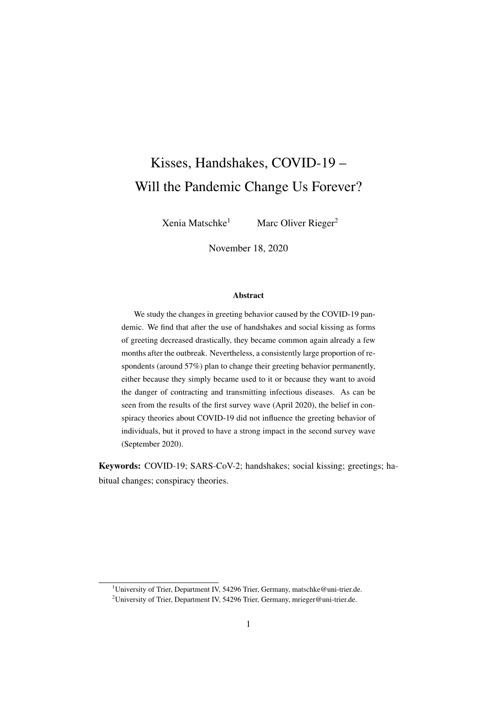 Kisses, Handshakes, COVID-19 – Will the Pandemic Change Us Forever?