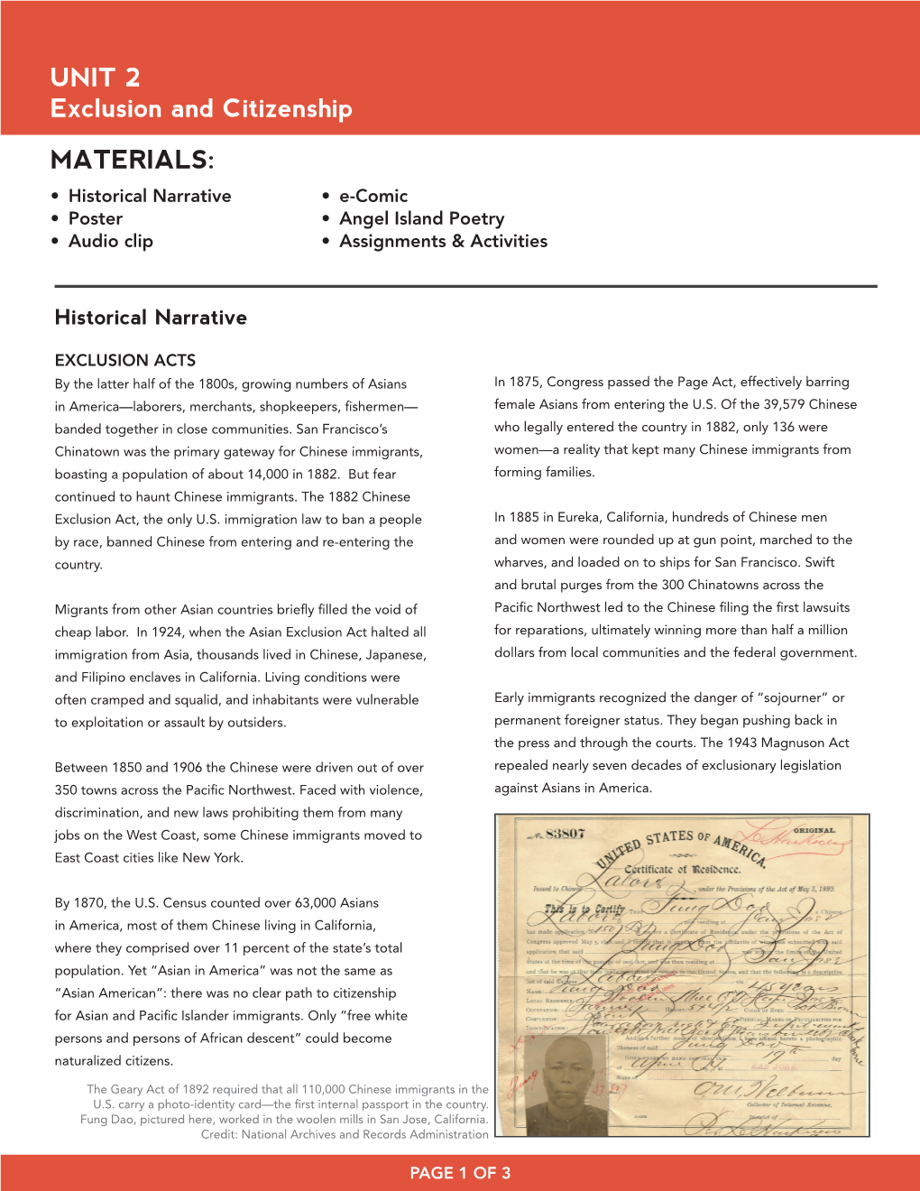 UNIT 2 Exclusion and Citizenship MATERIALS