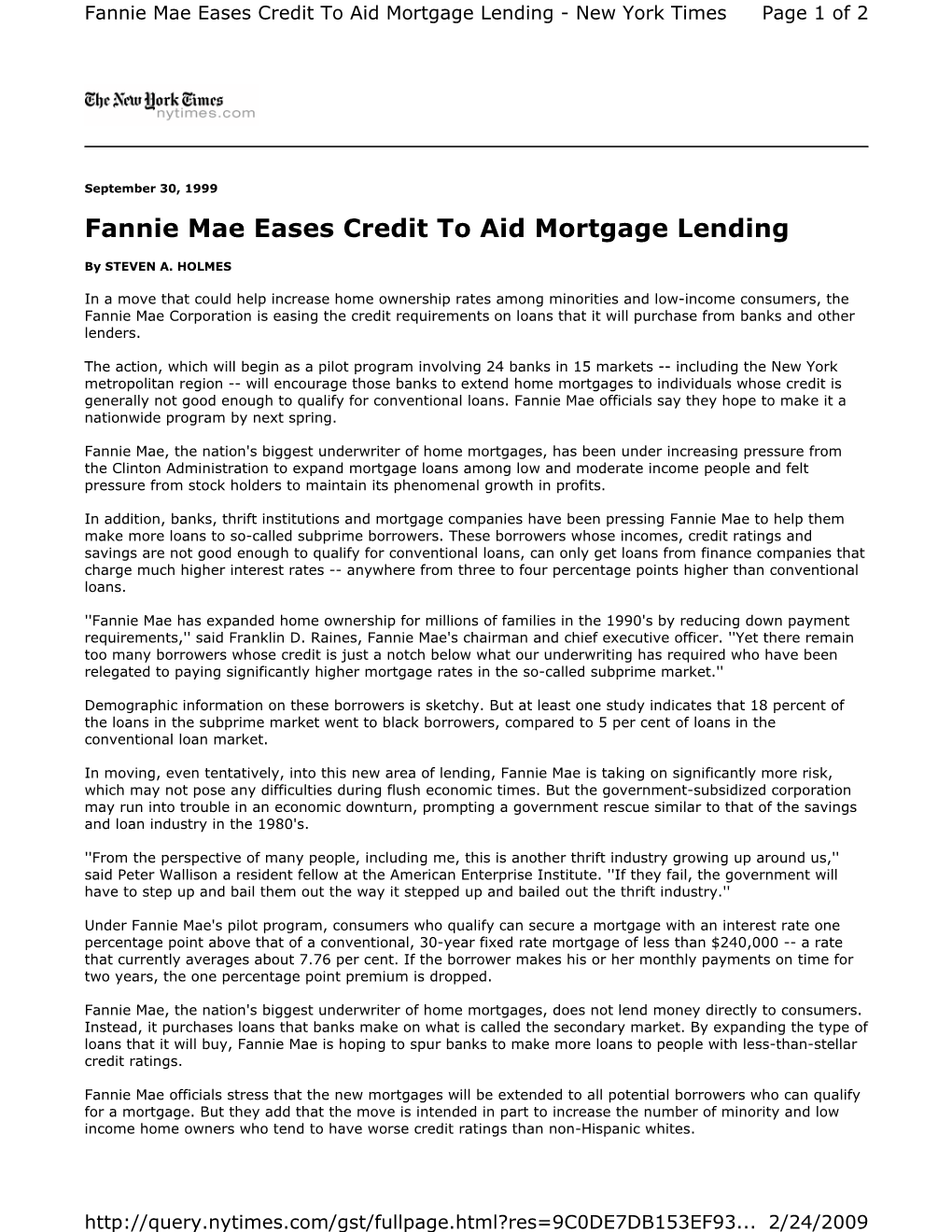 Fannie Mae Eases Credit to Aid Mortgage Lending - New York Times Page 1 of 2