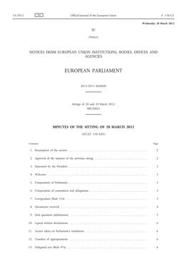 Minutes of the Sitting of 28 March 2012