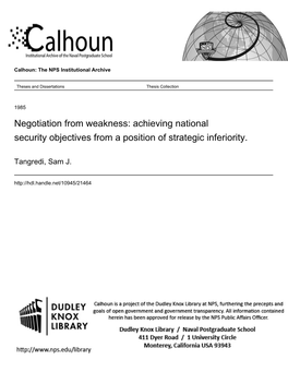 Negotiation from Weakness: Achieving National Security Objectives from a Position of Strategic Inferiority