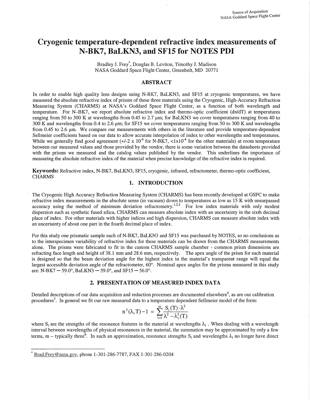 Cryogenic Temperature-Dependent Refractive Index Measurements of N-BK7, Bal 3, and SF15 for NOTES PDT