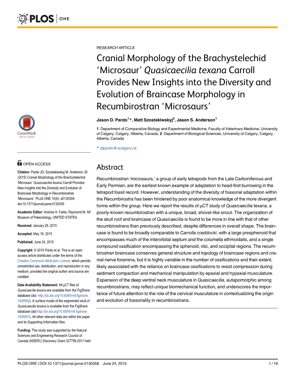 'Microsaur' Quasicaecilia Texana Carroll Provides New Insights Into