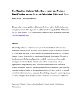 The Quest for Victory: Collective Memory and National Identification Among the Arab-Palestinian Citizens of Israel