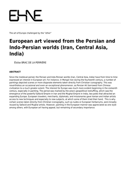 European Art Viewed from the Persian and Indo-Persian Worlds (Iran, Central Asia, India)