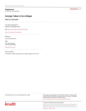 George Cukor Et La Critique Réal La Rochelle