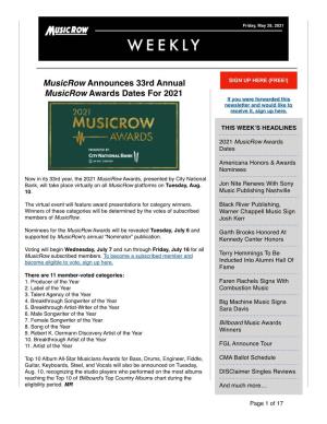 May 28, 2021 the Musicrow Weekly Friday, May 28, 2021