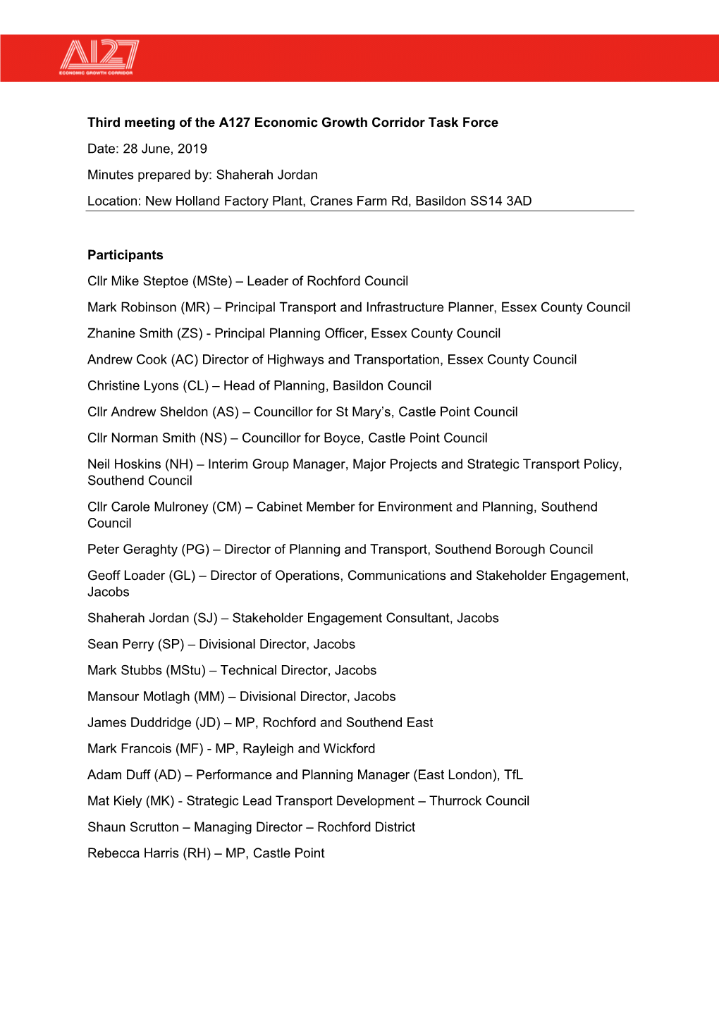 Third Meeting of the A127 Economic Growth Corridor