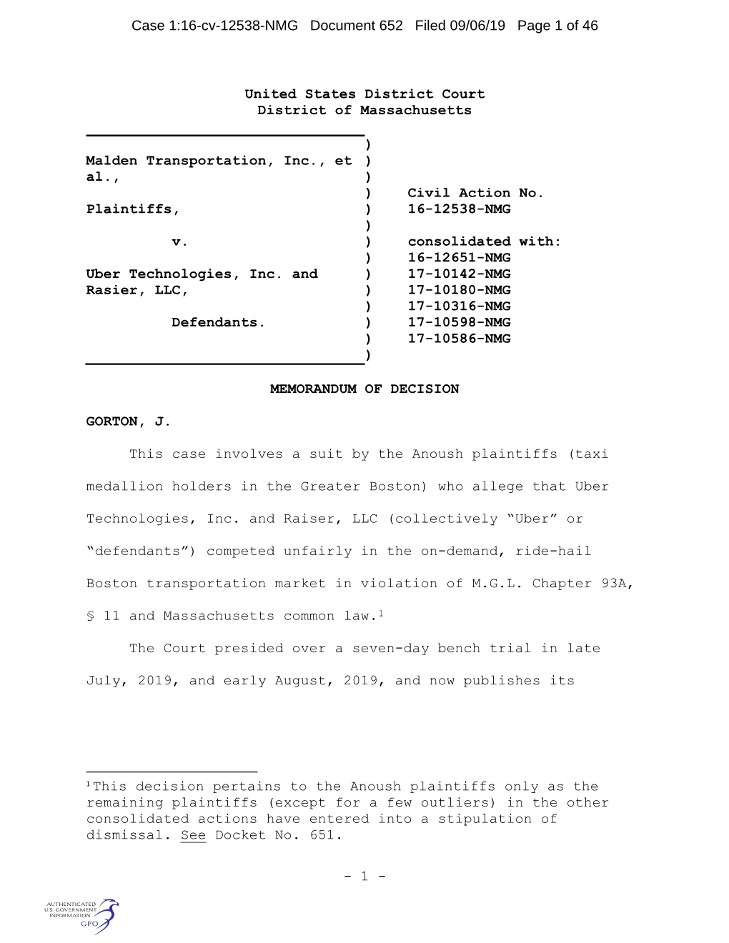 Case 1:16-Cv-12538-NMG Document 652 Filed 09/06/19 Page 1 of 46
