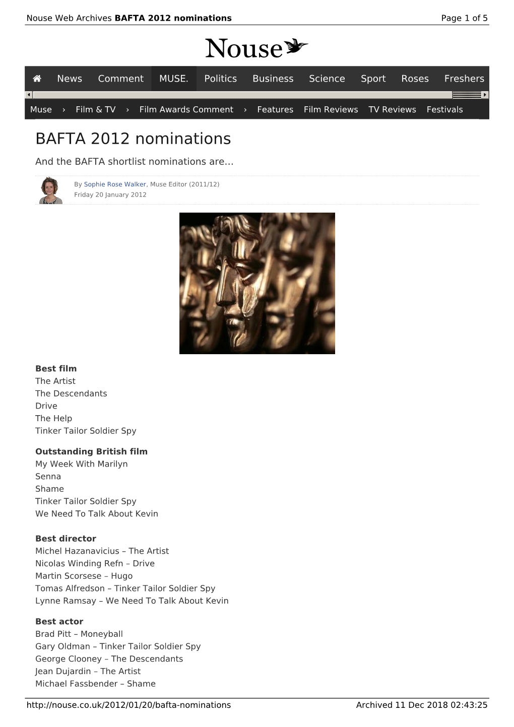 BAFTA 2012 Nominations | Nouse