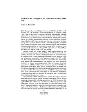 The Role of the Trotskyists in the United Auto Workers, 1939- 1949
