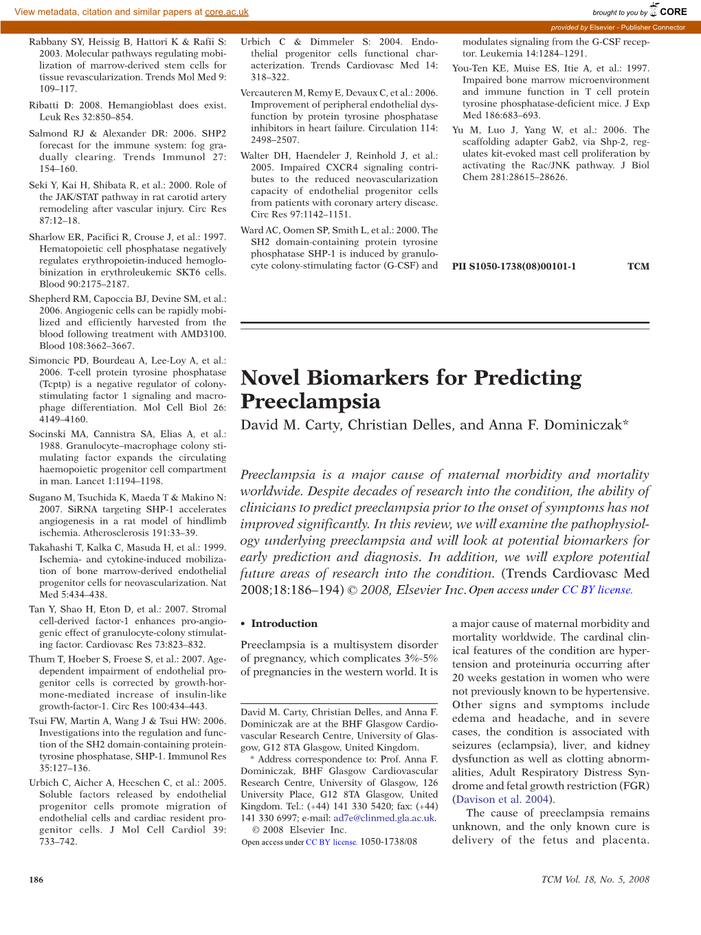 Novel Biomarkers for Predicting Preeclampsia