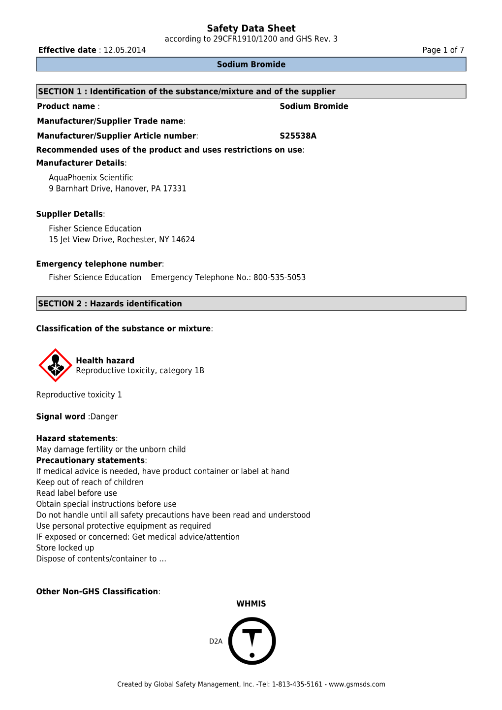 Safety Data Sheet According to 29CFR1910/1200 and GHS Rev