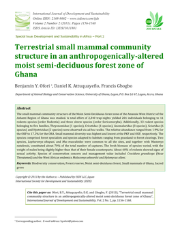 Terrestrial Small Mammal Community Structure in an Anthropogenically-Altered Moist Semi-Deciduous Forest Zone of Ghana