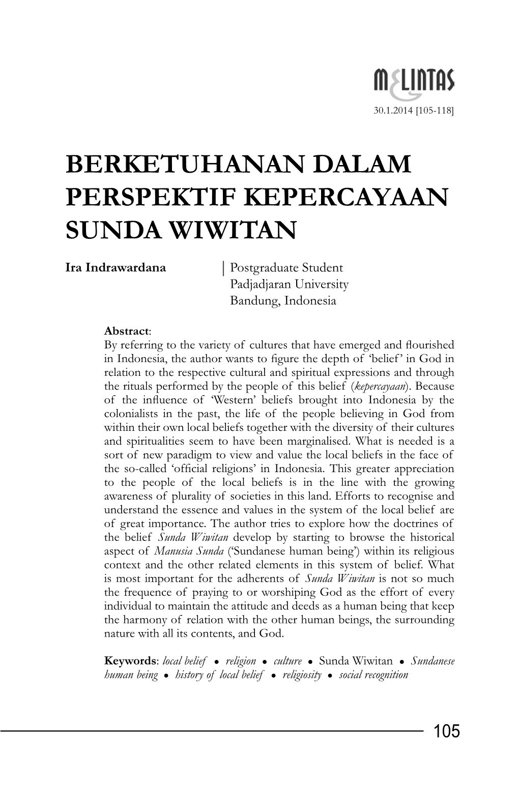Berketuhanan Dalam Perspektif Kepercayaan Sunda Wiwitan