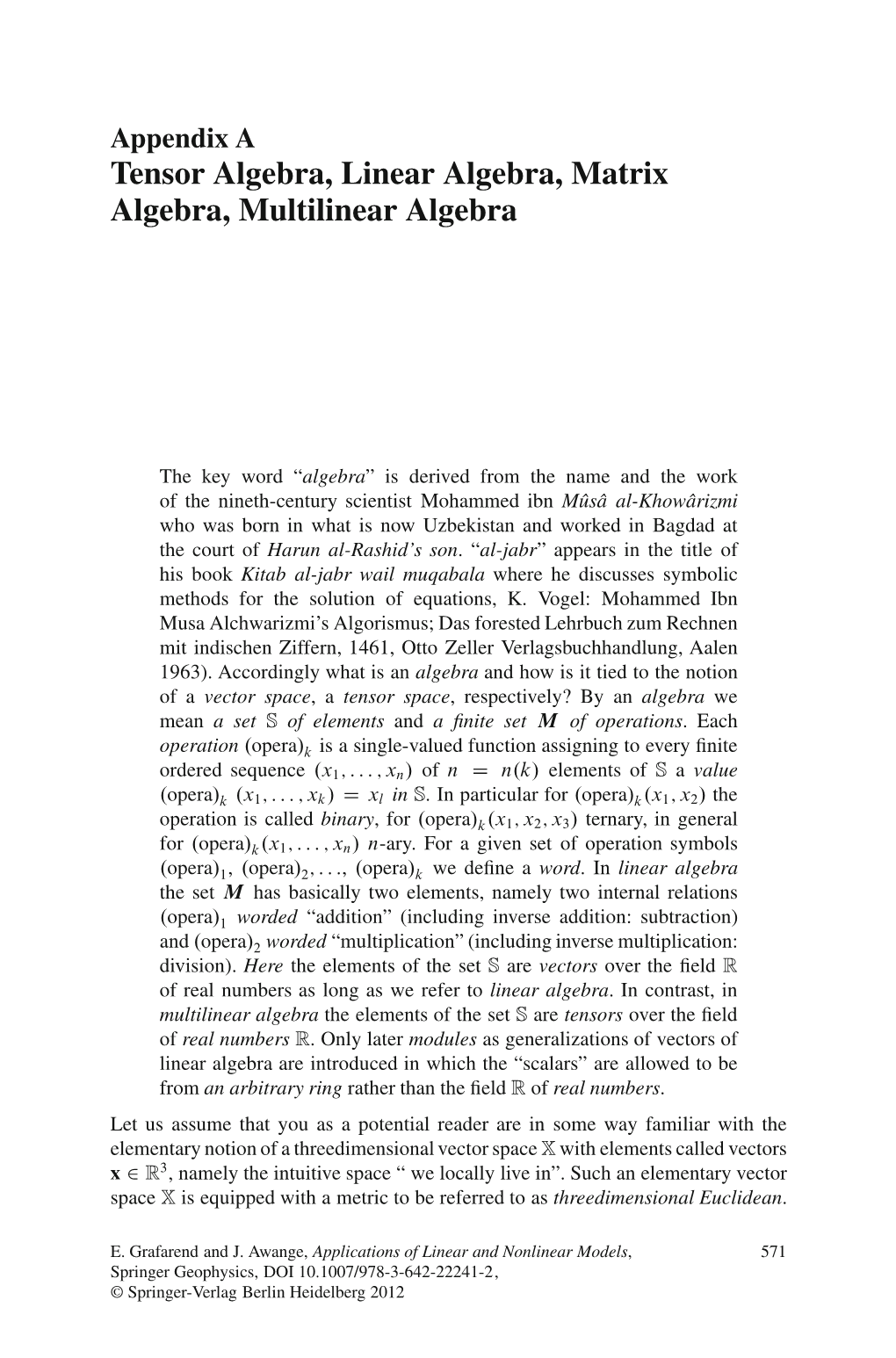 Tensor Algebra, Linear Algebra, Matrix Algebra, Multilinear Algebra