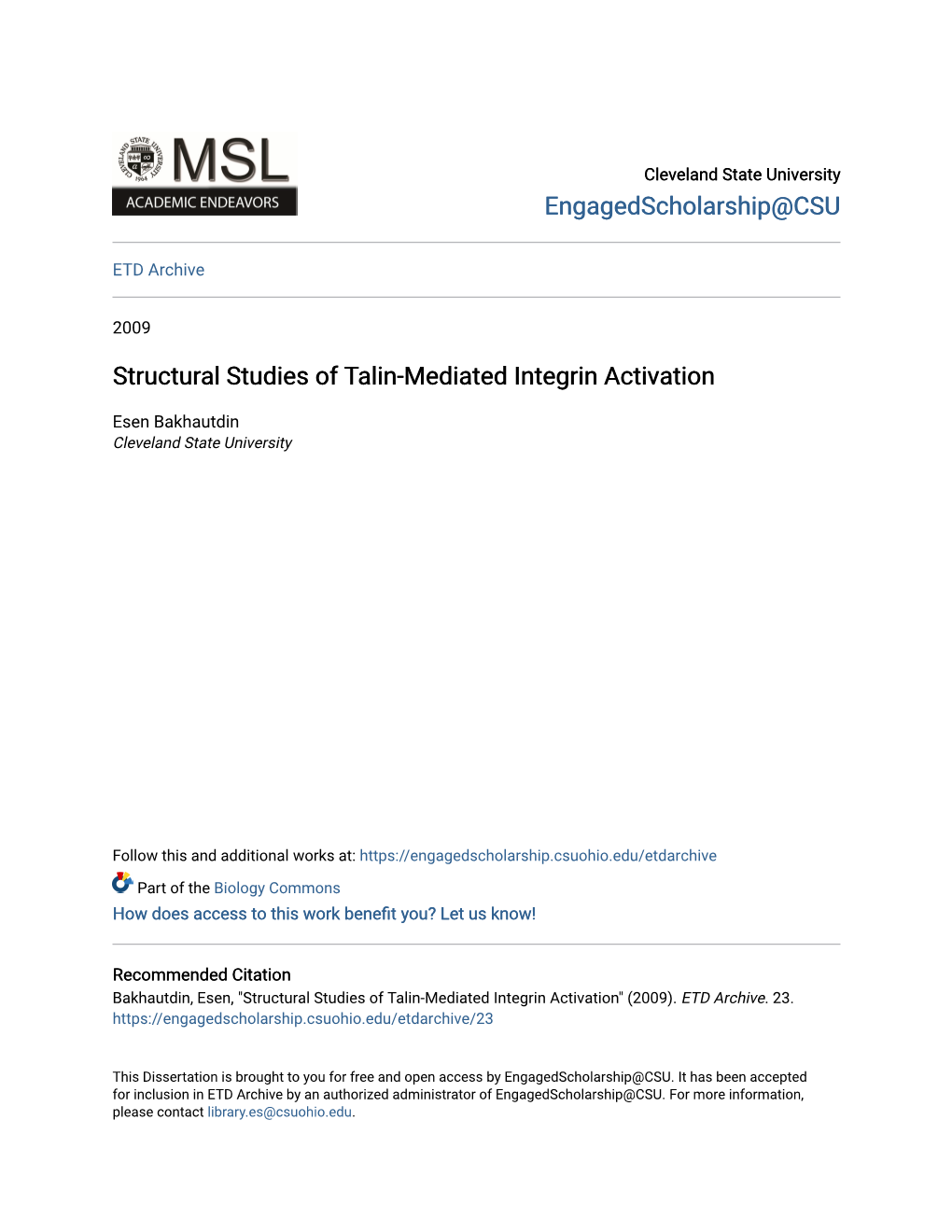 Structural Studies of Talin-Mediated Integrin Activation