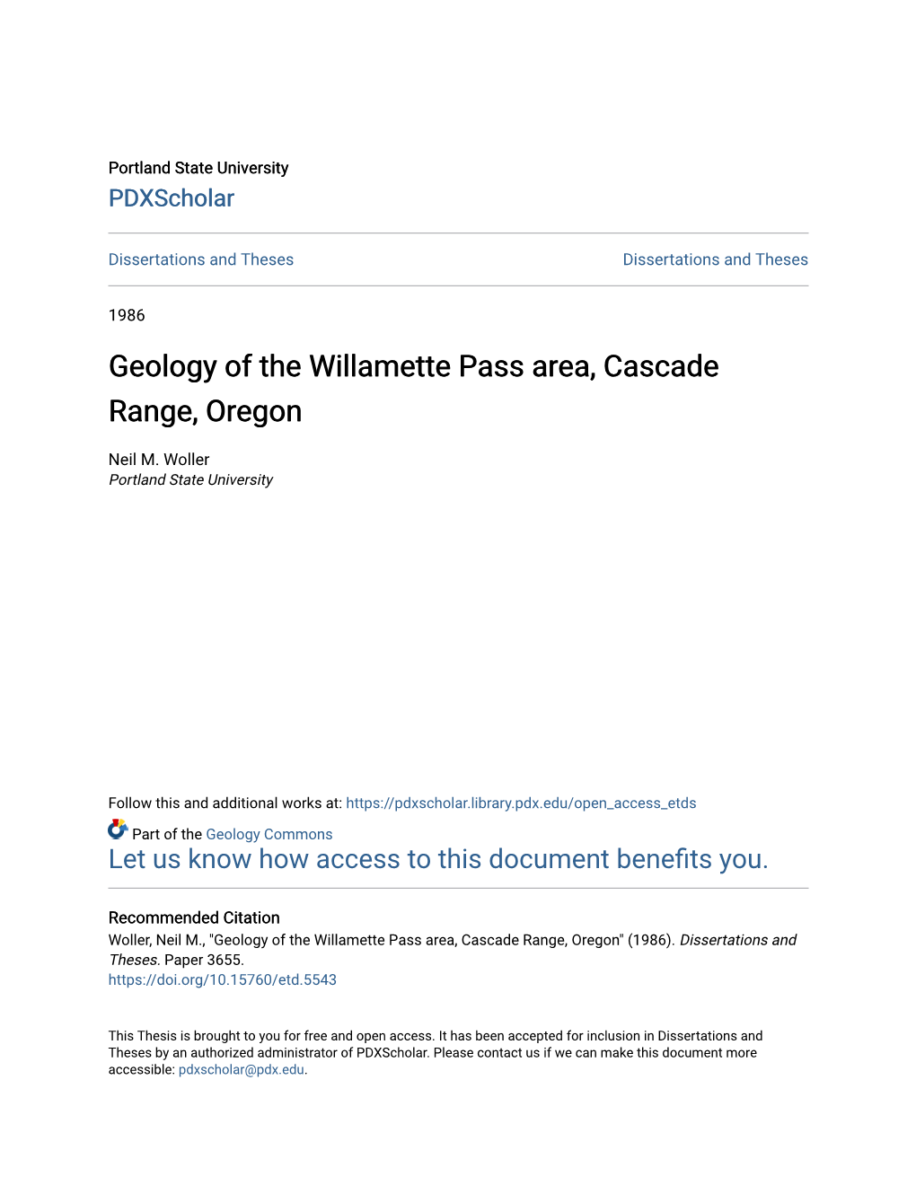 Geology of the Willamette Pass Area, Cascade Range, Oregon