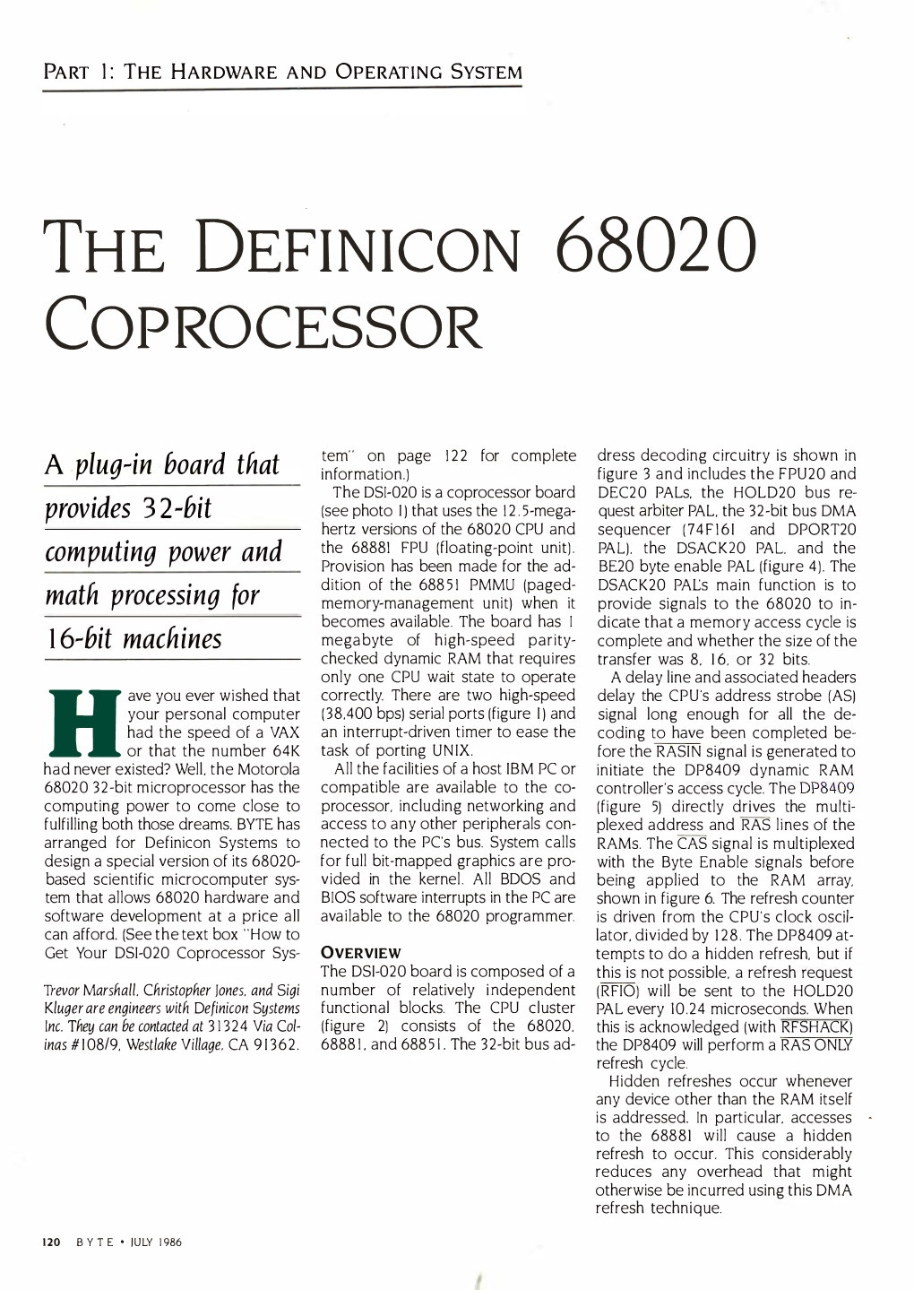 The Definicon 68020 Coprocessor