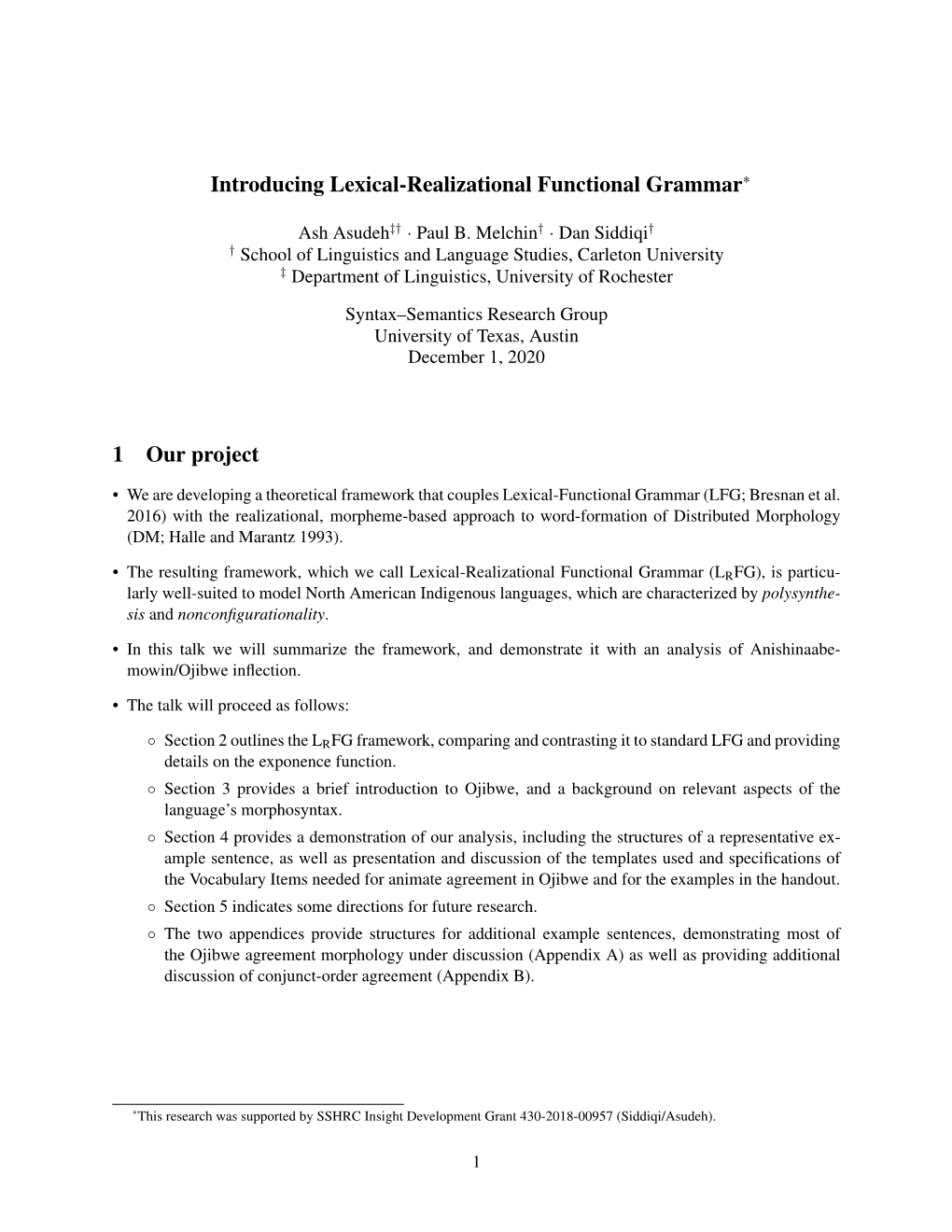Introducing Lexical-Realizational Functional Grammar* 1 Our Project
